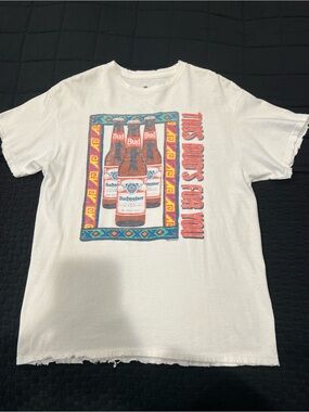 Budweiser Cotton White Tee with Multicolor Bottle Frame Graphic